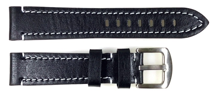 20mm Vostok, Armband AVIATOR, Kalbsleder, schwarz, weiß gesteppt (LD20-02)