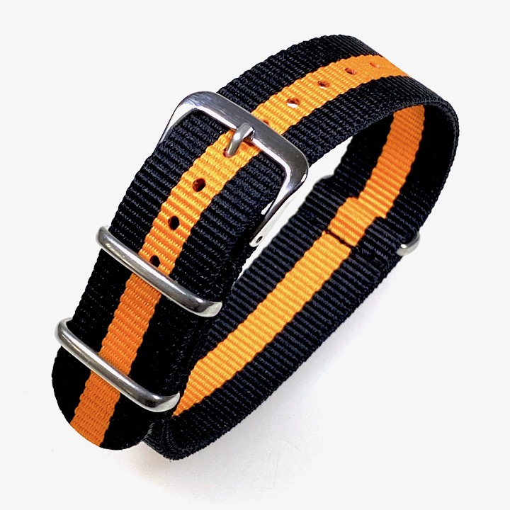 VOSTOK 18mm NATO Armband, Nylon, schwarz mit orange Streifen (NATO18-20)