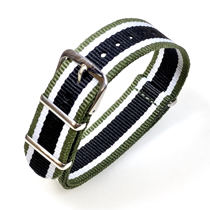 20mm NATO Armband Nylon military green weiß schwarz (NATO20-15)