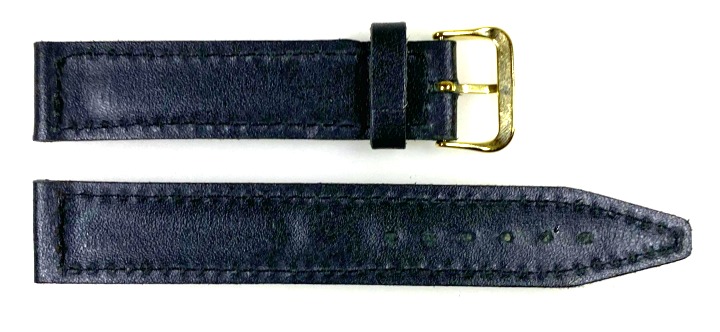 18mm VOSTOK Lederarmband, schwarz, vergoldete Schließe (LD18-02)