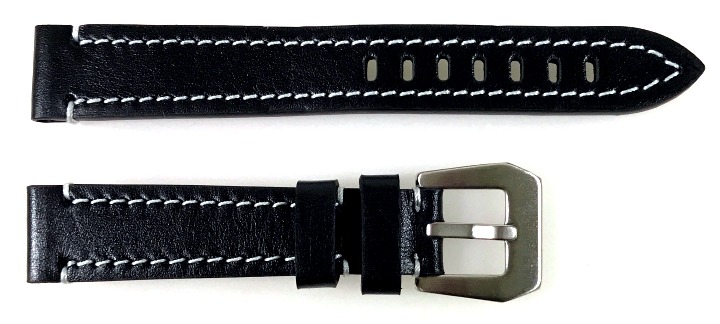 18mm Vostok, Armband AVIATOR, Kalbsleder, schwarz, weiß gesteppt (LD18-11)