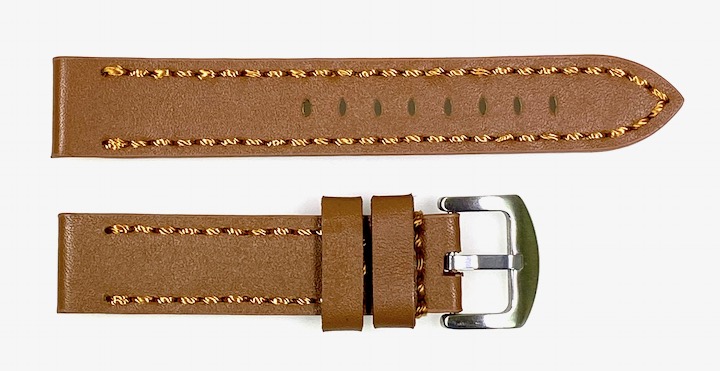 22mm VOSTOK, Armband AVIATOR, Kalbsleder, braun, braun gesteppt (LD22-09)