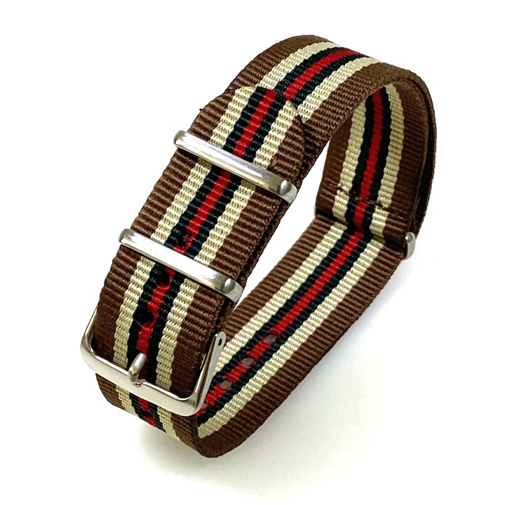 20mm NATO Armband Nylon braun-beige-dunkelgrün-rot (NATO20-07)
