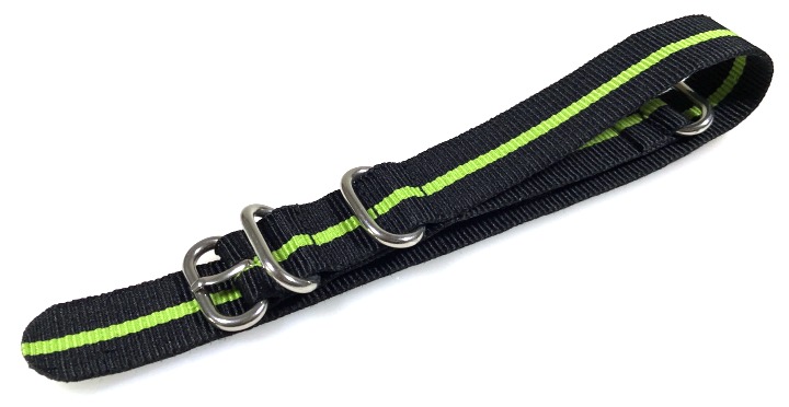 20mm ZULU Armband Nylon schwarz mit mittigem grünem Streifen (ZULU00-20mm)